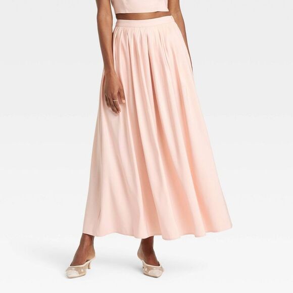 A New Day - Women's Pleated A-Line Maxi Skirt - A New Day Peac Peach - Picture 1 of 3